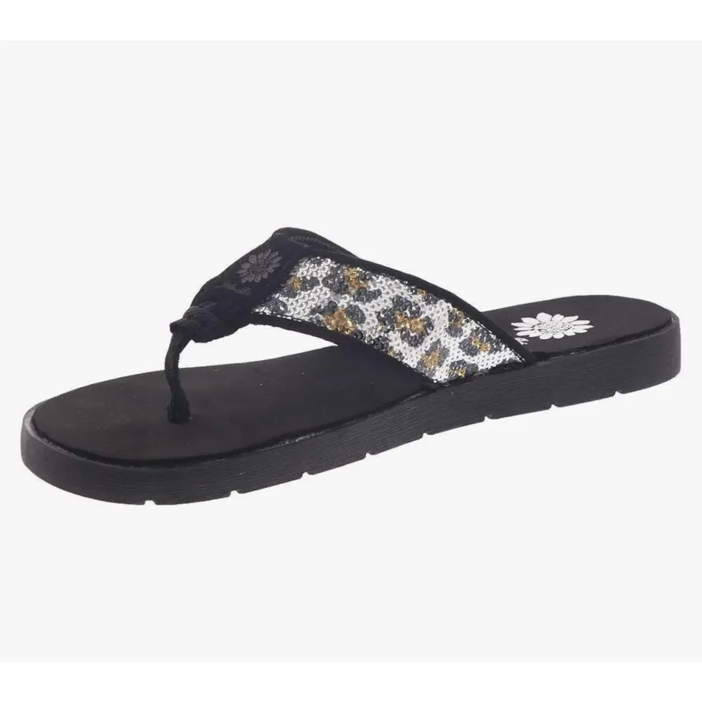 Yellow Box Flip Flops Densel Women's 6.5 Silver Cheetah Beach Travel New - Picture 2 of 2